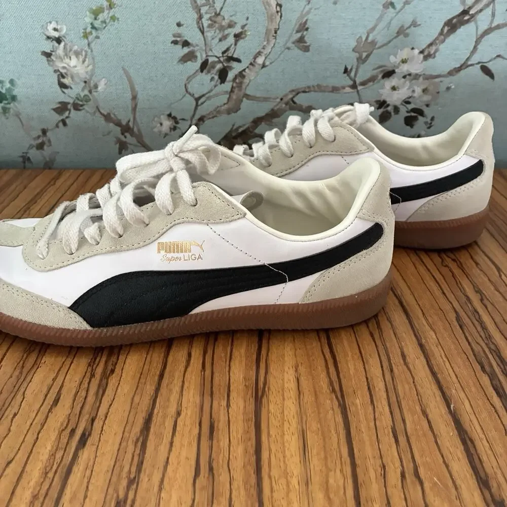 Puma Super Liga OG Retro Mens Sneakers White Black Gum Sole 356999-12 Size 9